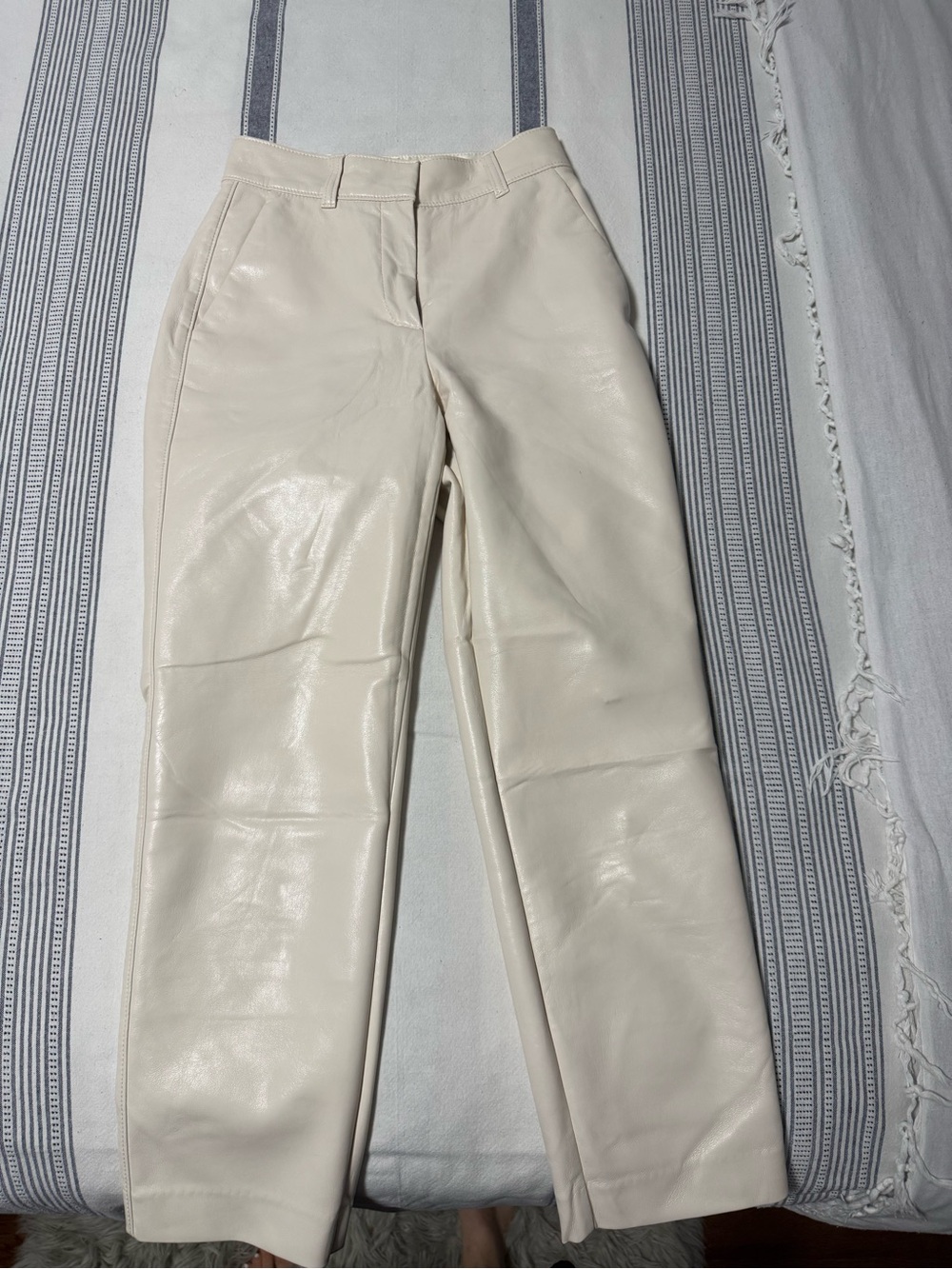 Babaton Cream Leather Straight-Leg Pants